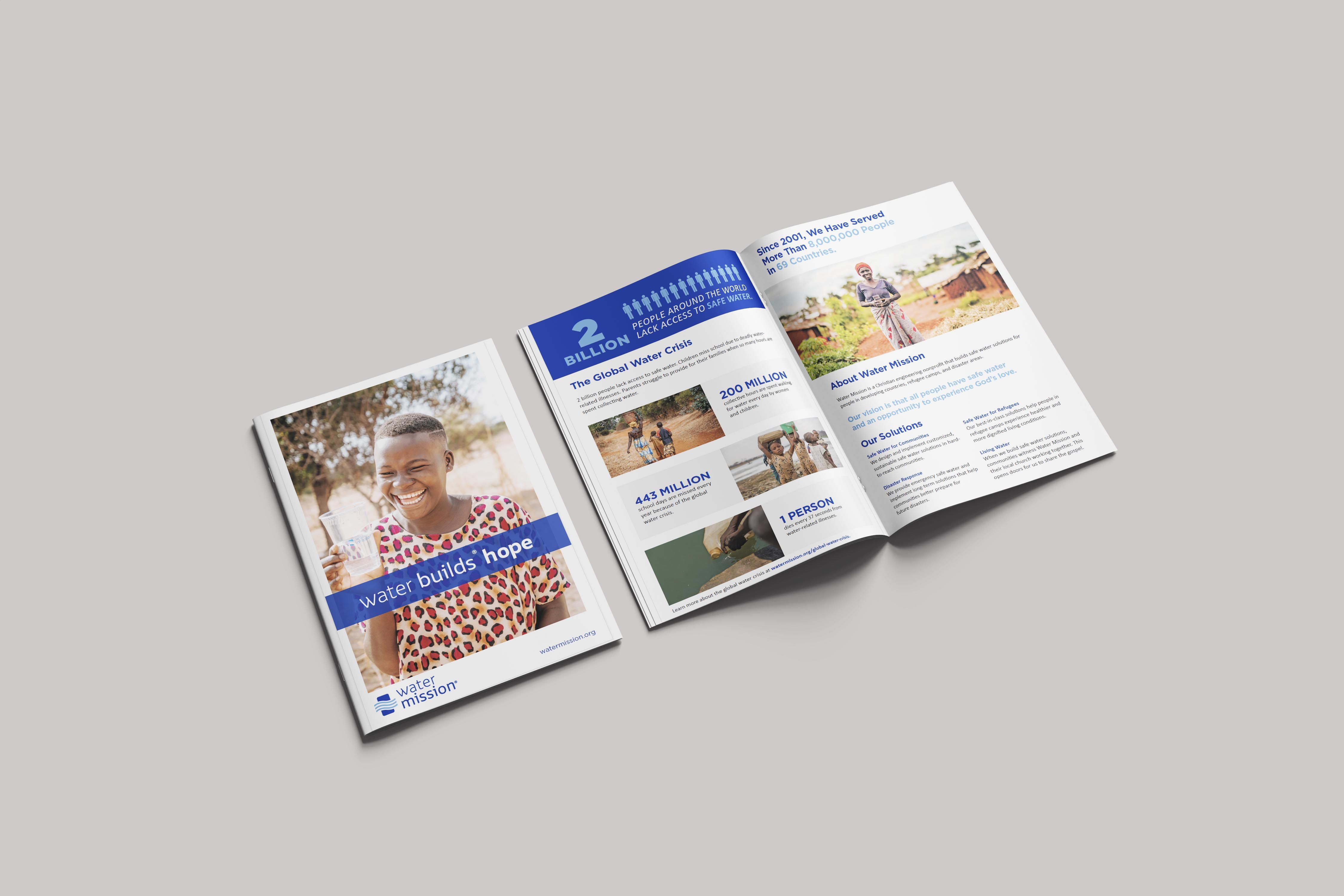 Water Mission brochure cover and spread
