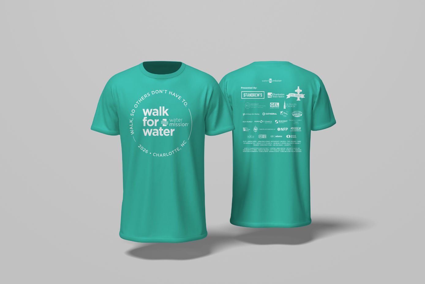 Teal Walk for Water t-shirt front and back