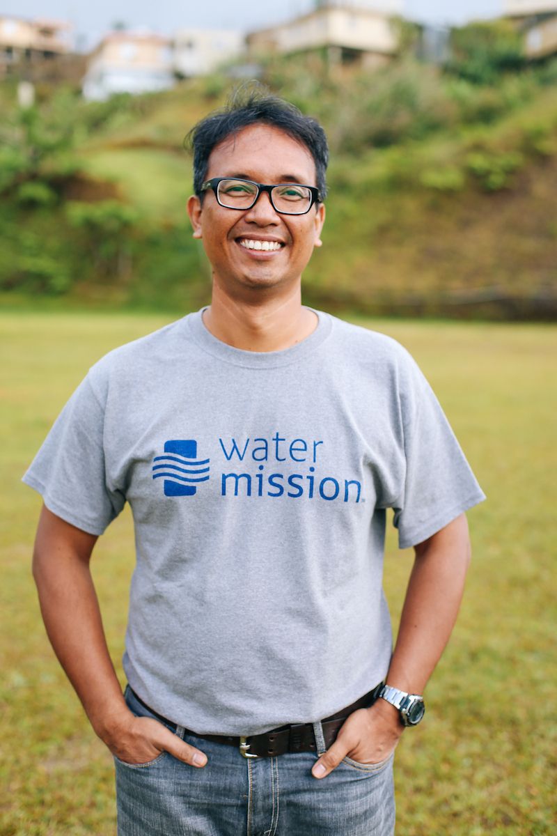 Water Mission logo t-shirt, outdoor portrait