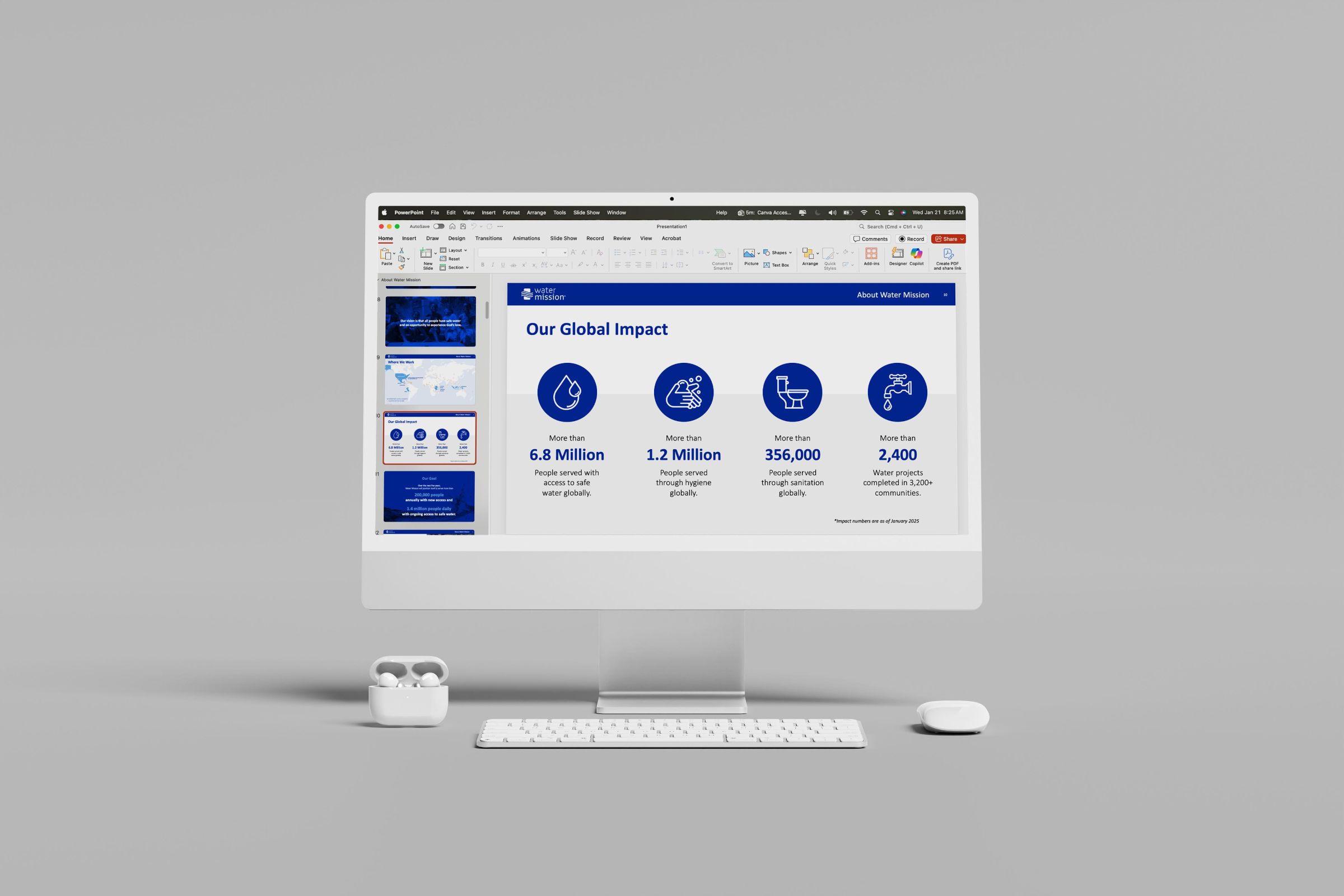 Icon set slide mockup on desktop display