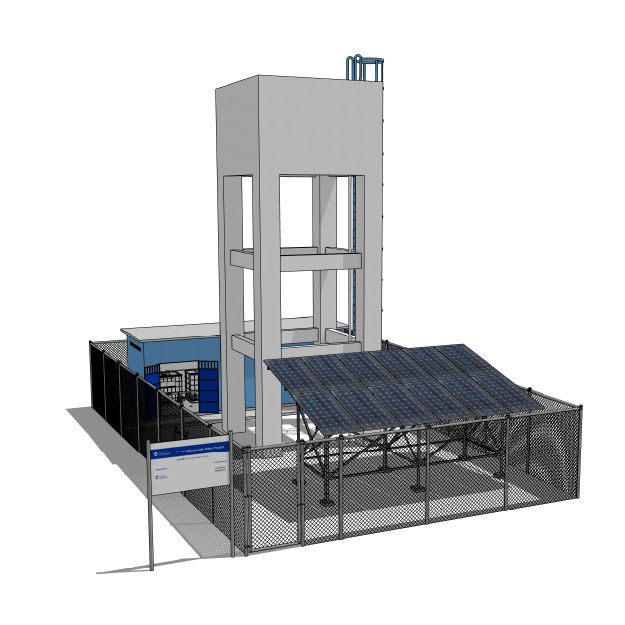 Freestanding Water Mission project identification sign at a facility boundary