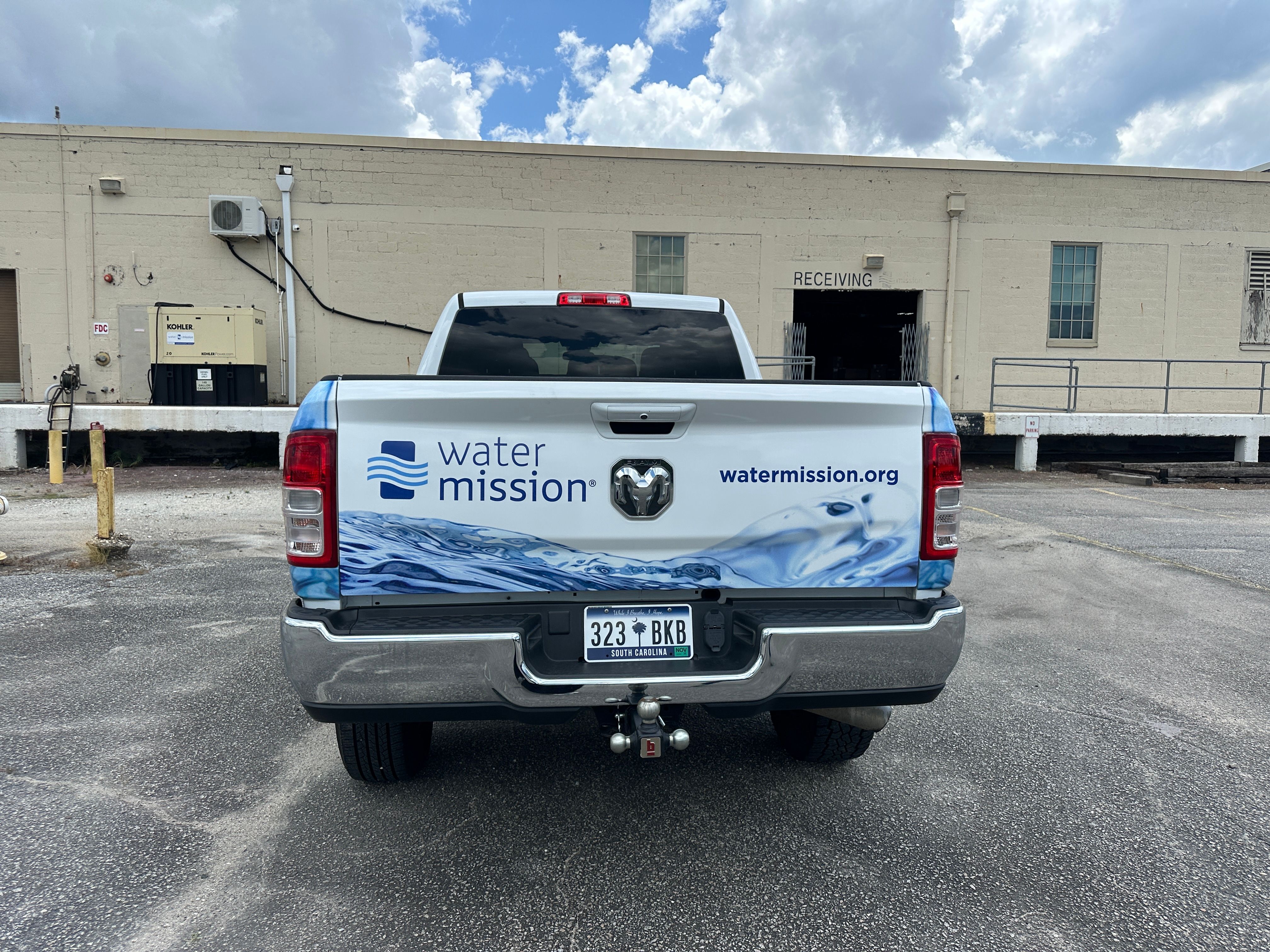 Water Mission pickup tailgate branding
