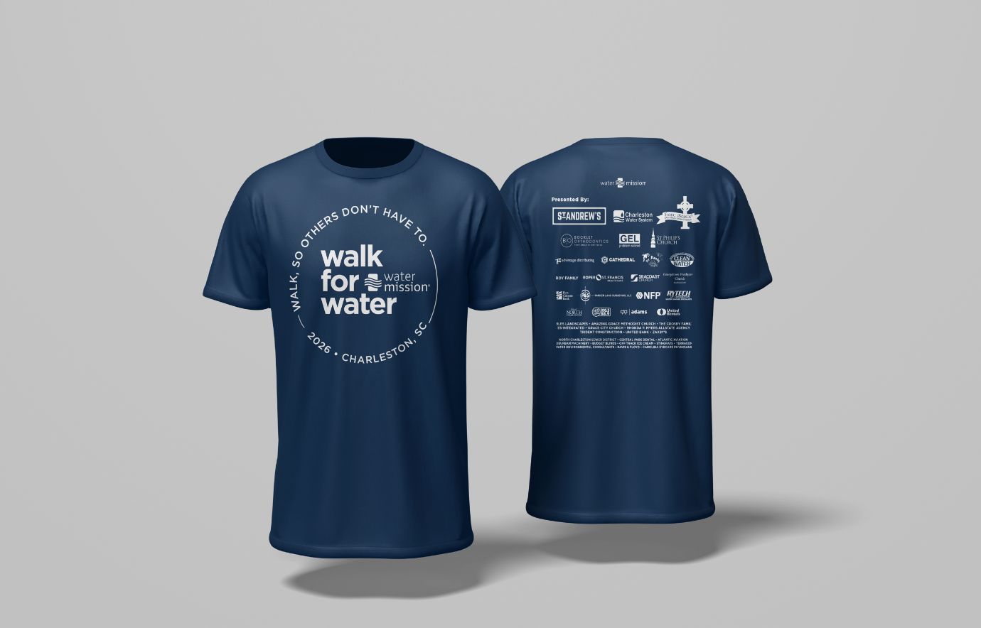 Navy Walk for Water t-shirt front and back